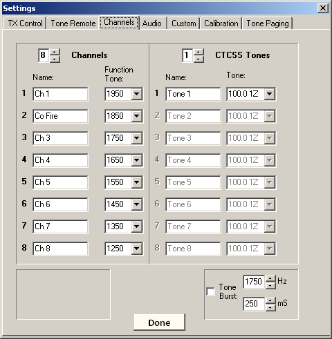 Channel settings screen