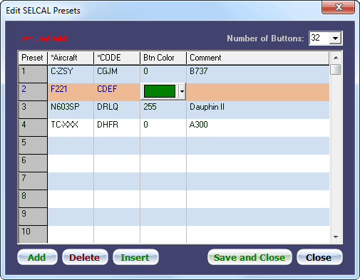 SELCAL presets