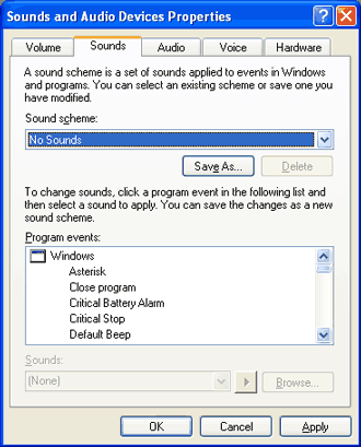 Windows event sounds setting