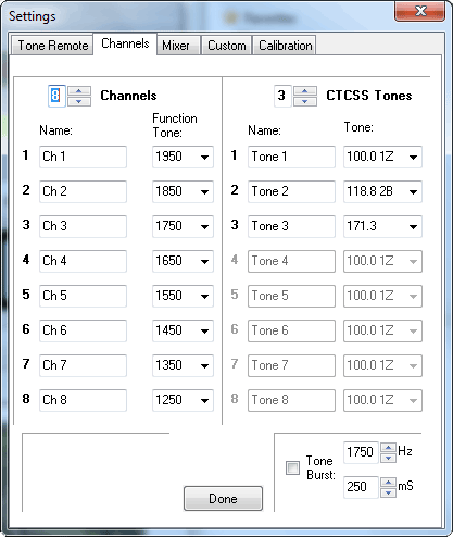 Channel settings screen